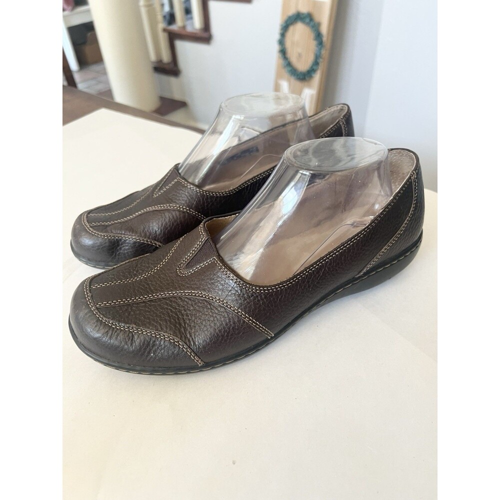 Clarks Cora Comfort Slip-on Shoes Leather Dark Brown Flats Size 10 Ballet